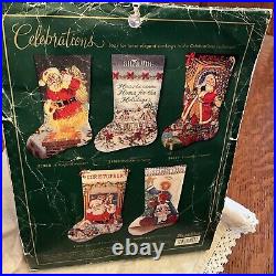 RARE! Bucilla Father Winter Cross Stitch Christmas Stocking Kit Victorian 90s