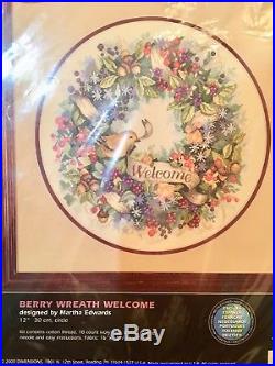 RARE! Dimensions BERRY WREATH WELCOME 35028 Counted Cross Stitch Craft Kit Bird