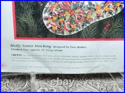 RARE Dimensions Crewel Kit Holly Santa Stocking Christmas 8089 Cross Stitch