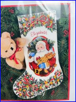 RARE Dimensions Crewel Kit Holly Santa Stocking Christmas 8089 Cross Stitch