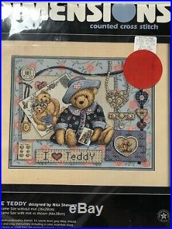 RARE Dimensions Cross Stitch Kit I LOVE TEDDY #3863 UNUSED/COMPLETE by N. Showers