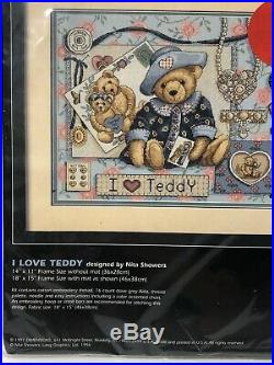 RARE Dimensions Cross Stitch Kit I LOVE TEDDY #3863 UNUSED/COMPLETE by N. Showers