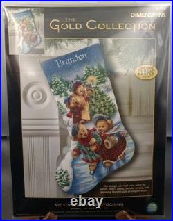 RARE Dimensions GOLD 8753 VICTORIAN BEARS Christmas Stocking Kit NEW SEALED NOS