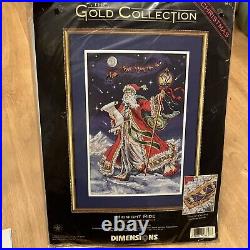 RARE Dimensions Gold Collection Midnight Ride Santa Cross Stitch 8617 KIT Sealed