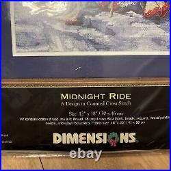 RARE Dimensions Gold Collection Midnight Ride Santa Cross Stitch 8617 KIT Sealed