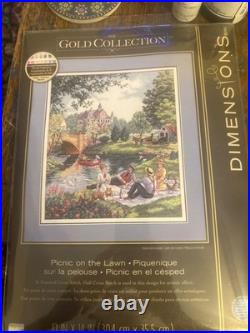 RARE Dimensions Gold Collection PICNIC ON THE LAWN 35065 Counted Cross Stitch