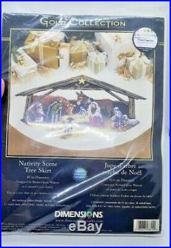 RARE! Dimensions Gold NATIVITY SCENE TREE SKIRT 8814 Christmas Cross Stitch Kit