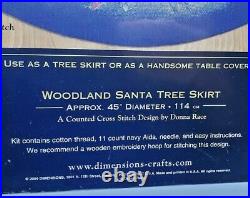 RARE! Dimensions Gold WOODLAND SANTA 45 Christmas Tree Skirt Cross Stitch Kit