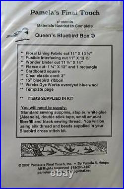 RARE NEW Just Nan Queen's Bluebird Box Chart-Linen-Charm-Finishing Kit