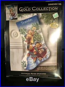 RARE, New, Dimensions Gold Counted Cross Stitch Stocking, VICTORIAN BEARS, 8753