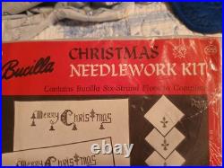 RARE Vtg MCM Bucilla Stamped Cross Stitch 8 Pc Luncheon Set Kit-Belgian Linen-Rh