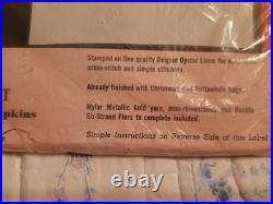 RARE Vtg MCM Bucilla Stamped Cross Stitch 8 Pc Luncheon Set Kit-Belgian Linen-Rh