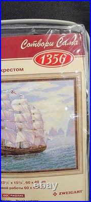 RIOLIS Counted Cross Stitch Kit Ship Sail Boat Ocean #1356 HTF Rare Russia 2012