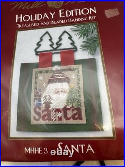 Rare 2002 Mill Hill SANTA Holiday Edition Banner Stitch Kit + Bell Pull Holder