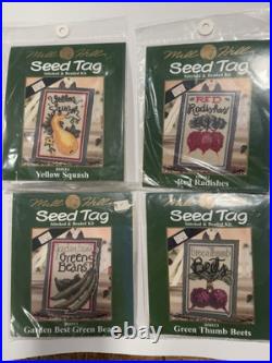 Rare Mill Hill Cross Stitch Set Of 4 Kits SEED TAG Green Bean Beet Radish Squash