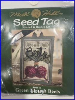 Rare Mill Hill Cross Stitch Set Of 4 Kits SEED TAG Green Bean Beet Radish Squash