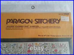 Rare PARAGON STITCHERY U. S. States Flower Map 1980 Embroidery Sampler Kit #0449