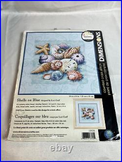 Rare Vintage 2005 Dimensions Shells On Blue by Lori Greff Cross Stitch Kit