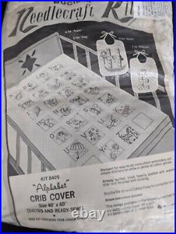 Rare Vintage Bucilla Alphabet 8405 Stamped Cross Stitch Quilt Kit Crib Cover