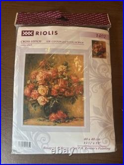 Riolis counted cross stitch Kit Bouquet of Roses after Pierre August Renoir Riolis counted cross stitch Kit Bouquet of Roses after Pierre August Renoir