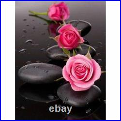 Roses Pink Diamond Painting Stone And Water Design Embroidery House Wall Display