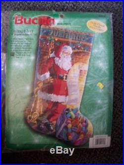 Santa Checking it Twice list wool needlepoint Christmas stocking kit unopen