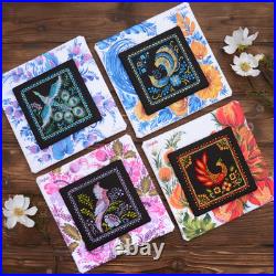 Set of 4 Cross Stitch Kits with Petrykivka Fabric 11x11 cm, Zweigart Belfast DIY