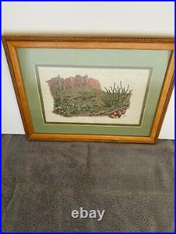 Signed Cross Stitch of Superstition Mountains Arizona
