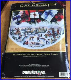 Skater's Village Tree Skirt Counted Cross Stitch Dimensions Gold Collection Kit