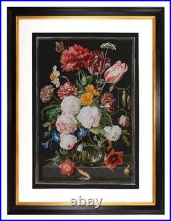 Still Life Flowers Cross Stitch Kit 18 Count Aida Black DMC Threads Included