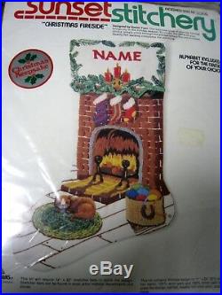 Sunset Crewel Stitchery Embroidery Holiday Stocking KIT, CHRISTMAS FIRESIDE, 2040