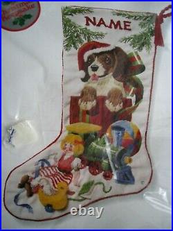 Sunset Crewel Stitchery Holiday Stocking KIT, CHRISTMAS PUPPY, Dog, Toys, 2022, MIP