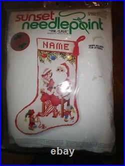 Sunset Needlepoint Stocking Rare Mr. Clause New Sealed L@@k