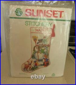 Sunset Stitchery Friends of the Snowman Christmas Stocking Crewel Kit in Package