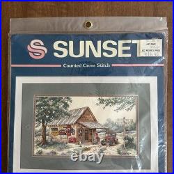 Sunset by Dimensions Cross Stitch Yesteryear Gas Station/Store by Kay Shannon
