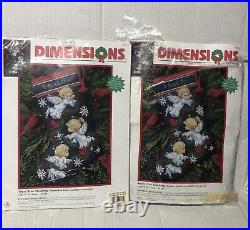 TWO Vintage Dimensions Angel Trio Stocking Counted Cross Stitch Kit 8644