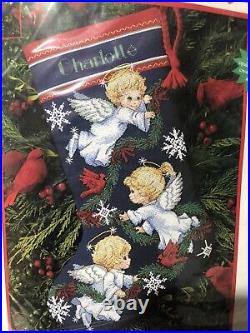 TWO Vintage Dimensions Angel Trio Stocking Counted Cross Stitch Kit 8644