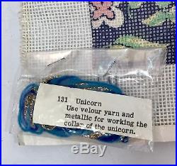 The UNICORN IN CAPTIVITY Needlepoint Canvas Kit with Yarn Floral Gemini VTG 18x18