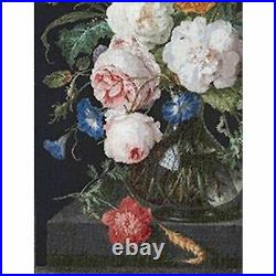 Thea Gouverneur 785-05  Still Life with flowers in a glass vase  Cross stitch 