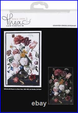 Thea Gouverneur Counted Cross Stitch Kit Still Life with Flowers in a gla