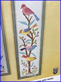 VINTAGE Bucilla Crewel Embroidery Kit BIRDS on TREE BRANCH Pair Of Frames UNUSED