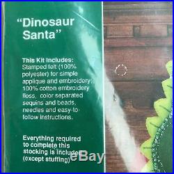 VTG Bucilla Felt Stitchery Christmas Stocking Kit # 32708 Dinosaur Santa 18 NOS