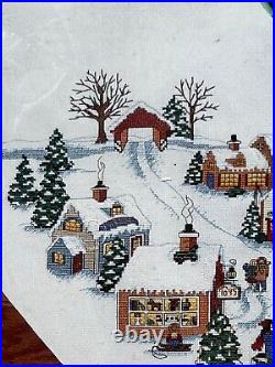 VTG Cross Stitch Kit Christmas Village Tree Skirt Designed by Charles Wysocki