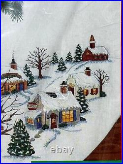 VTG Cross Stitch Kit Christmas Village Tree Skirt Designed by Charles Wysocki