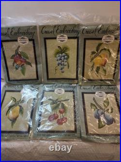 VTG Elsa Williams Crewel Embroidery Lot Of 6 Series Of Fruit Kits NRFP