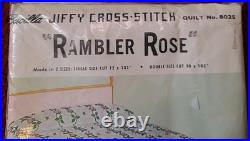 VTG NIP Bucilla Jiffy RAMBLER ROSE Cross-Stitch Embroidery Quilt Top Kit 8025