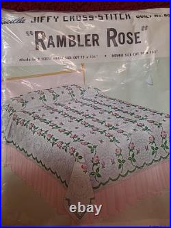 VTG NIP Bucilla Jiffy RAMBLER ROSE Cross-Stitch Embroidery Quilt Top Kit 8025