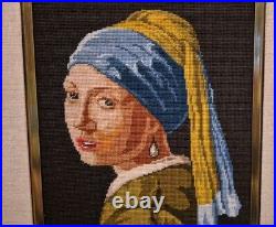 Vermeer Girl With The Pearl Earring Framed Cross Stitch 23.5 X 19.5