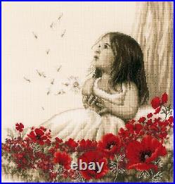 Vervaco Counted Cross Stitch Kit 13.2X13.6-Girl in Poppy Field on Aida