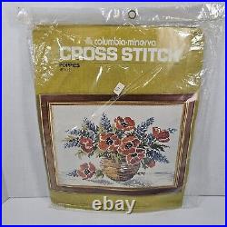 Vintage 1976 Columbia Minerva Cross Stitch Kit Poppies 16 x 12